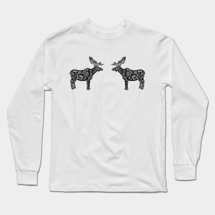 Mooses or Elks in Love - cool animal ink art design - on light colors Long Sleeve T-Shirt